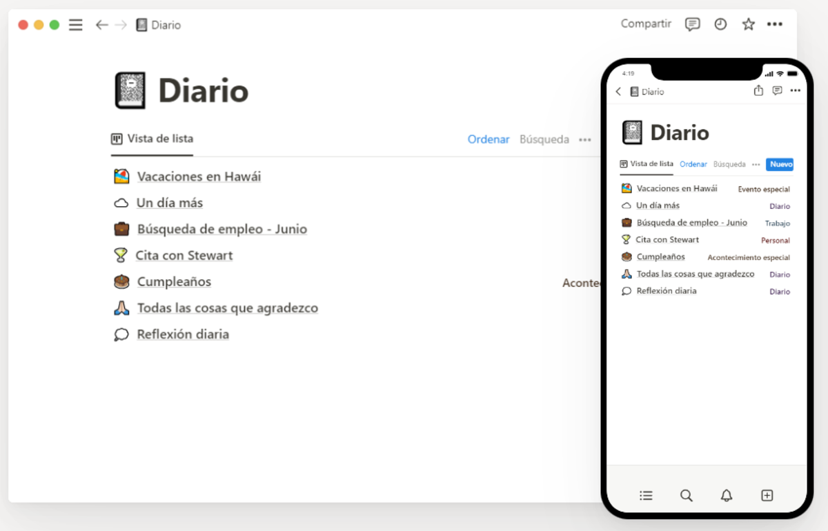Uso de Notion en el móvil