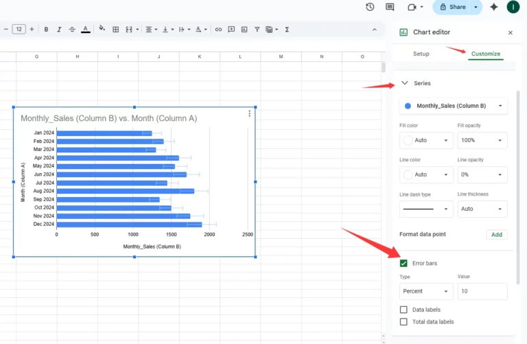 Cómo añadir barras de error en Google Sheets
