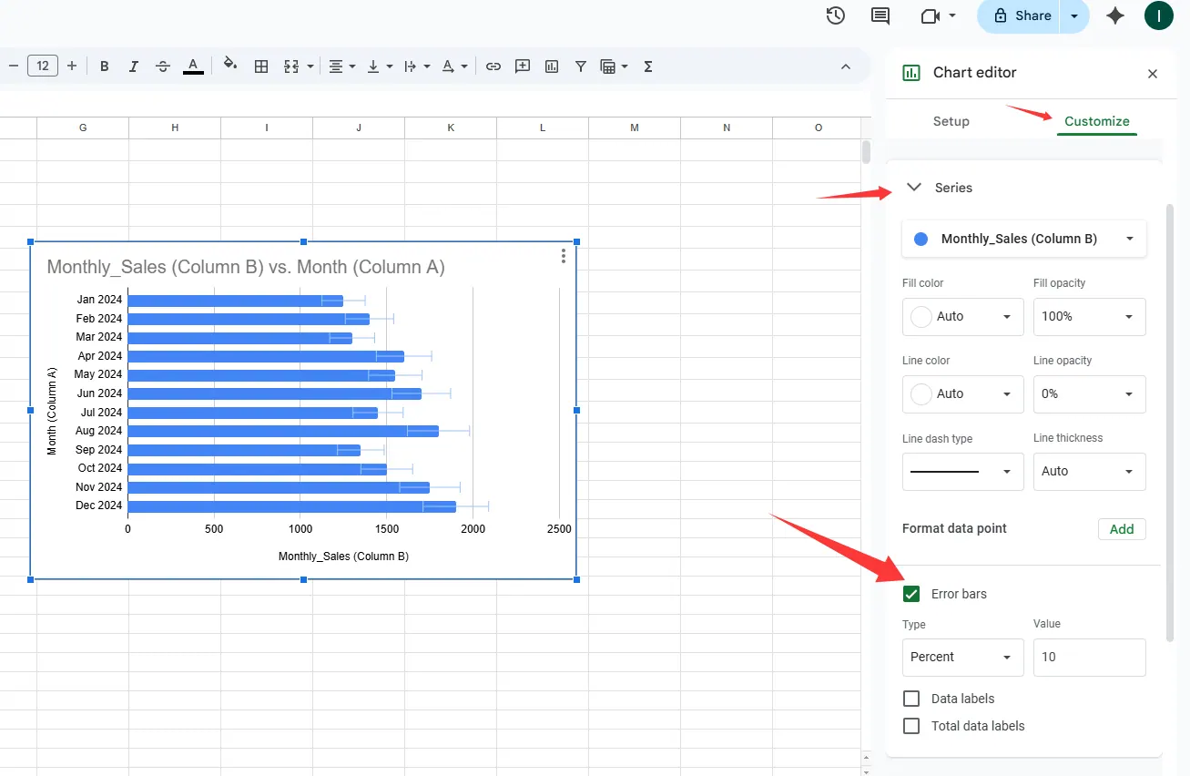 Cómo añadir barras de error en Google Sheets