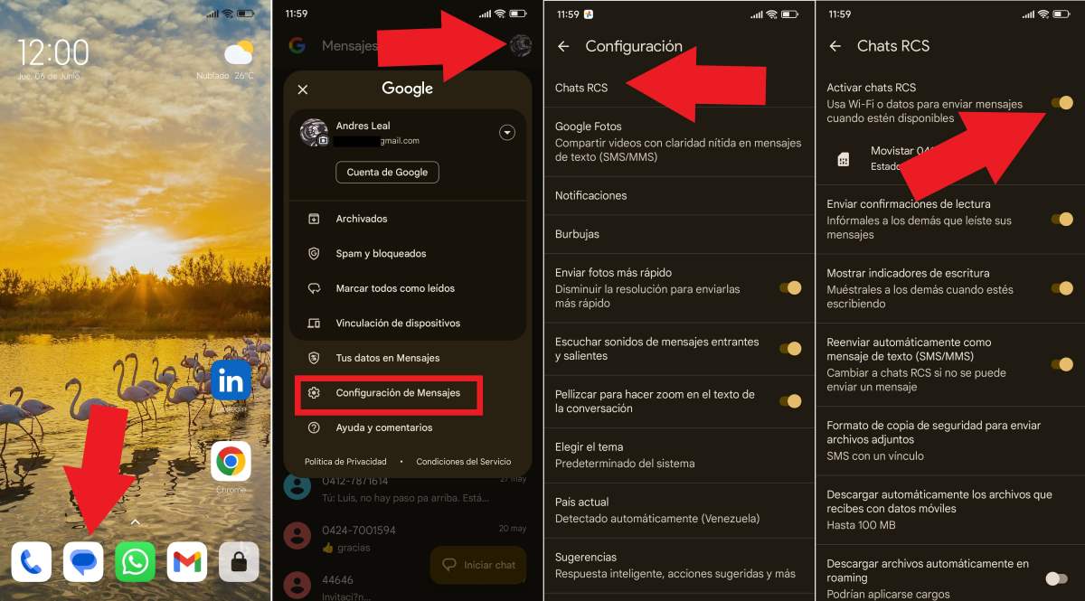 Activar mensajes RCS en Android