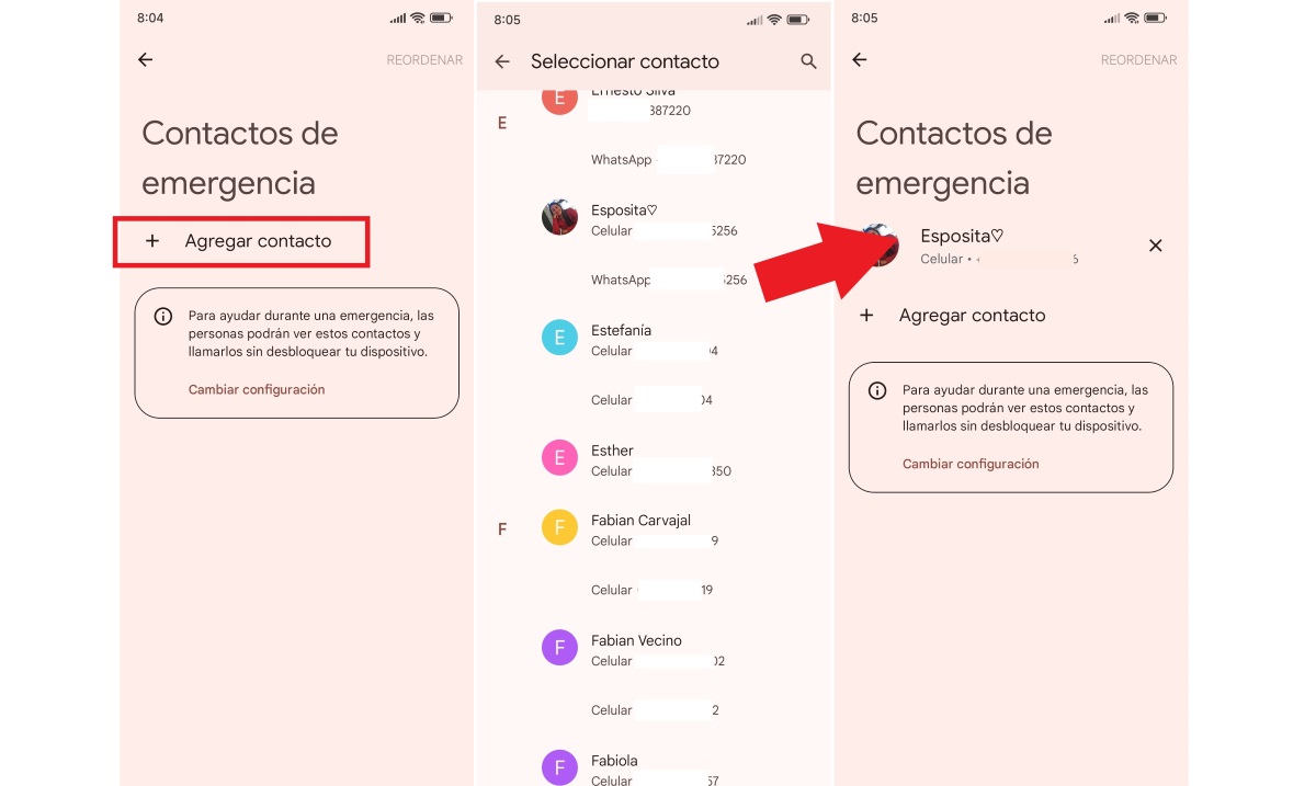 Añadir contacto emergencia Android