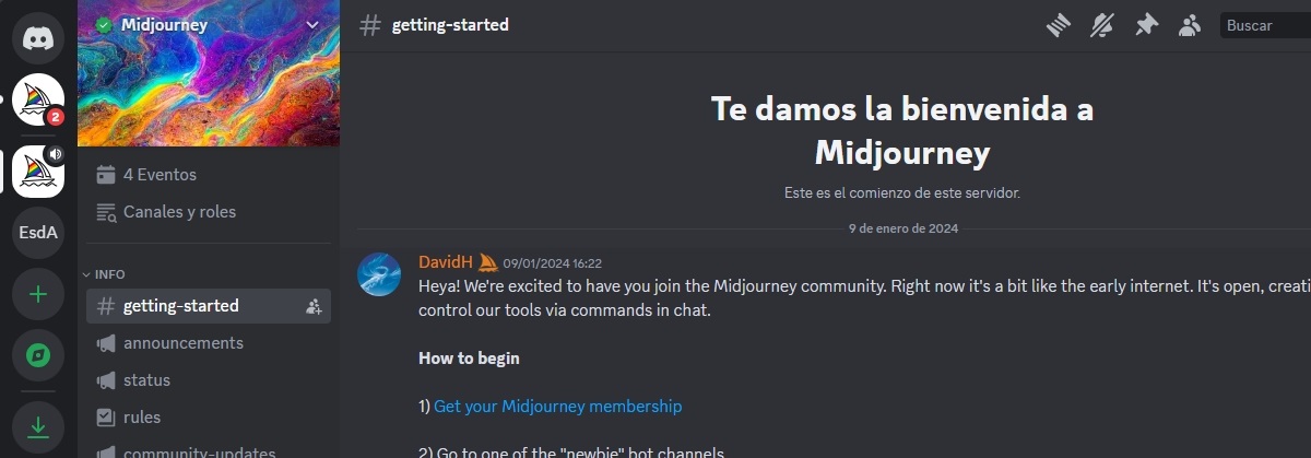 Bienvenida a Midjourney en Discord