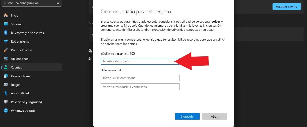 Paso 5 Usuario local Windows 11