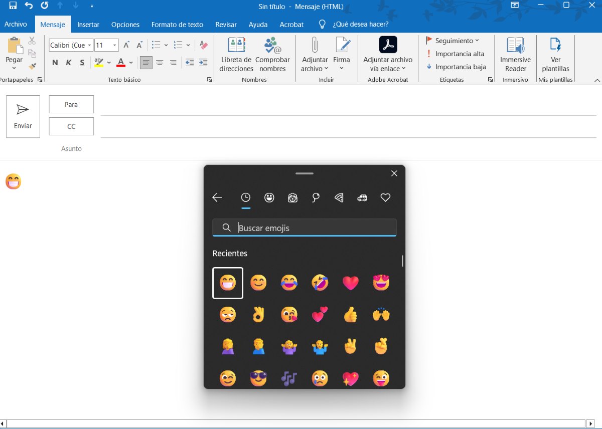 Selector de emojis de Windows