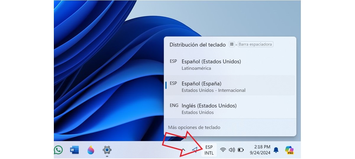 Elegir idioma en barra de tareas Windows