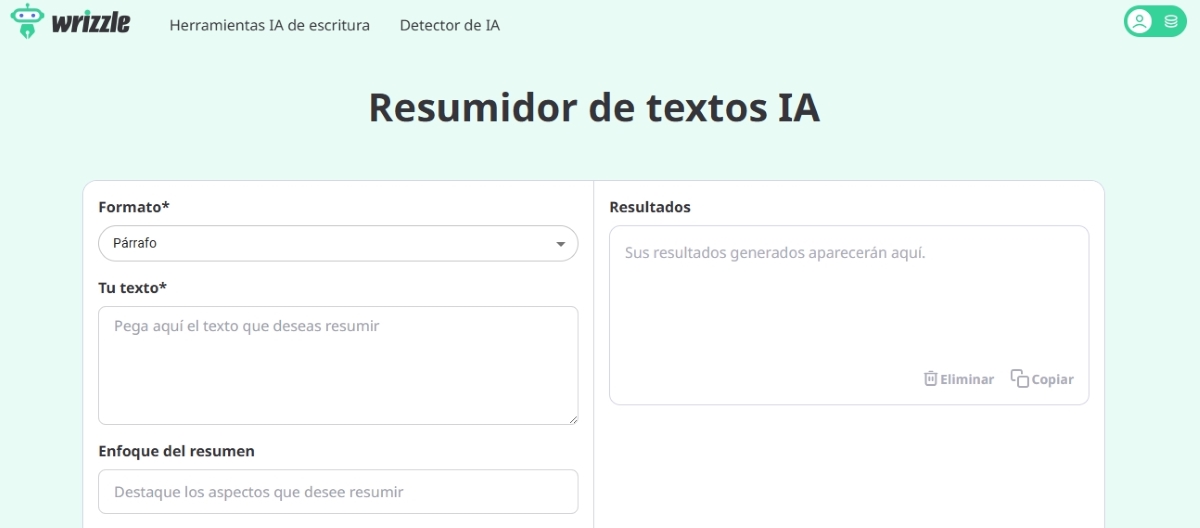 Wrizzle resumidor de textos