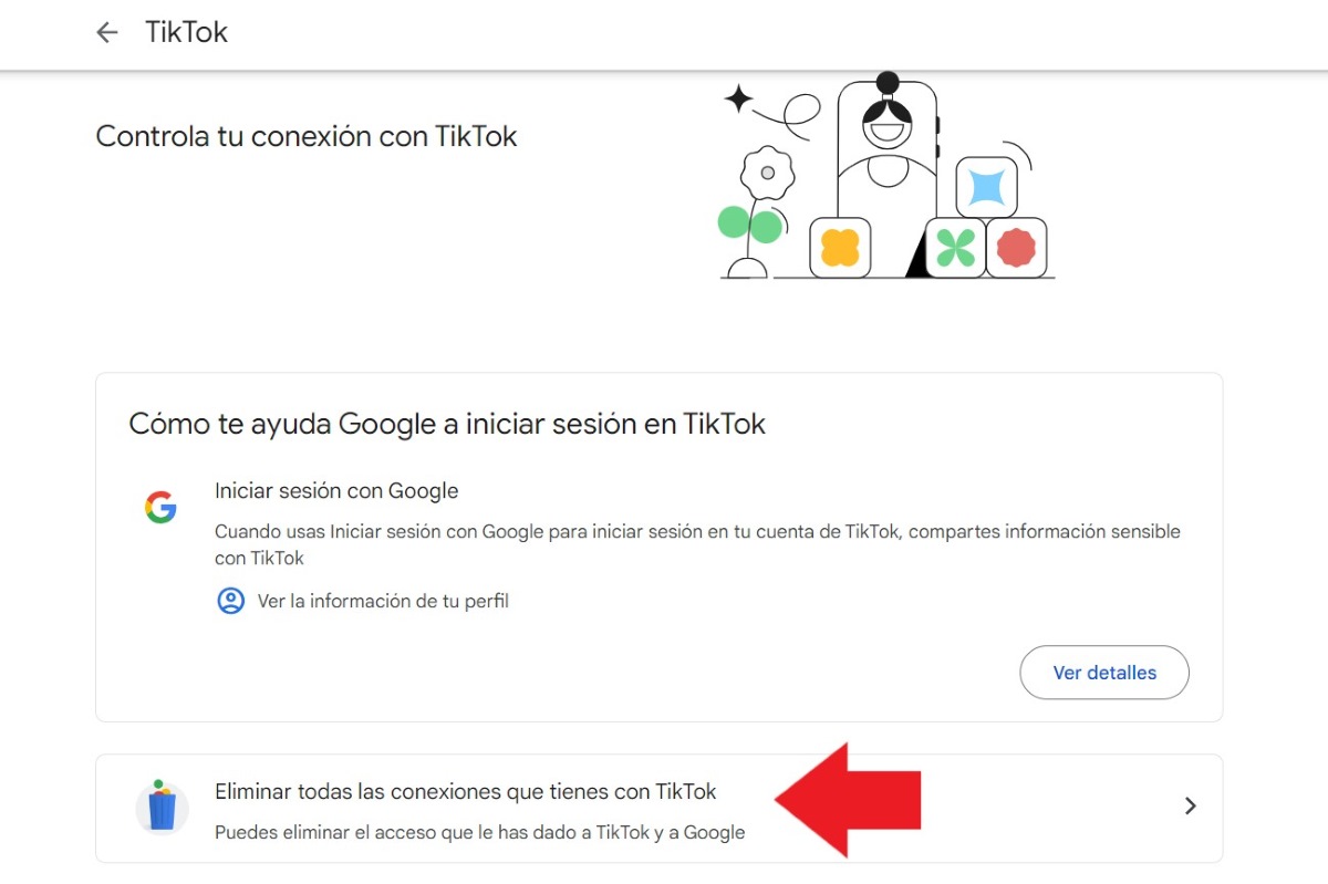 Eliminar vinculos de TikTok y Gmail