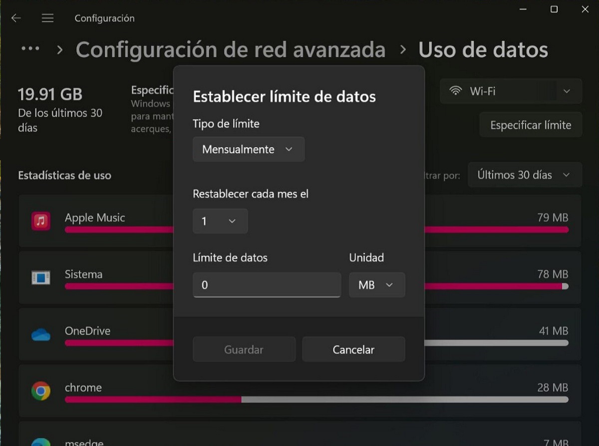 límite de datos en Windows 11