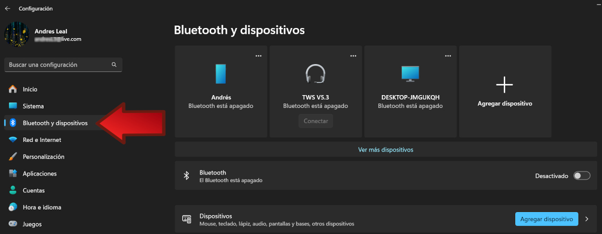 Bluetooth y dispositivos Windows 11