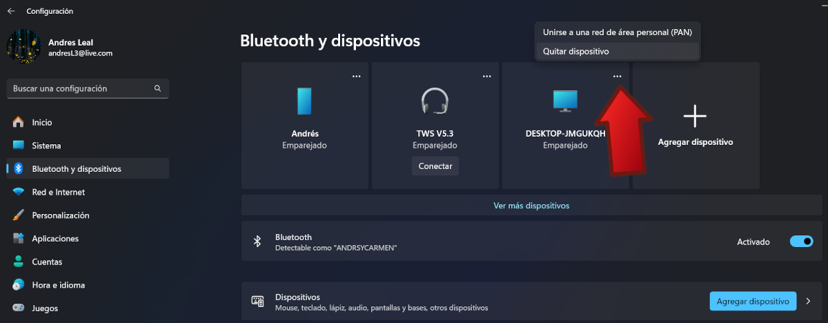 Quitar dispositivos vinculados en PC con Windows 11