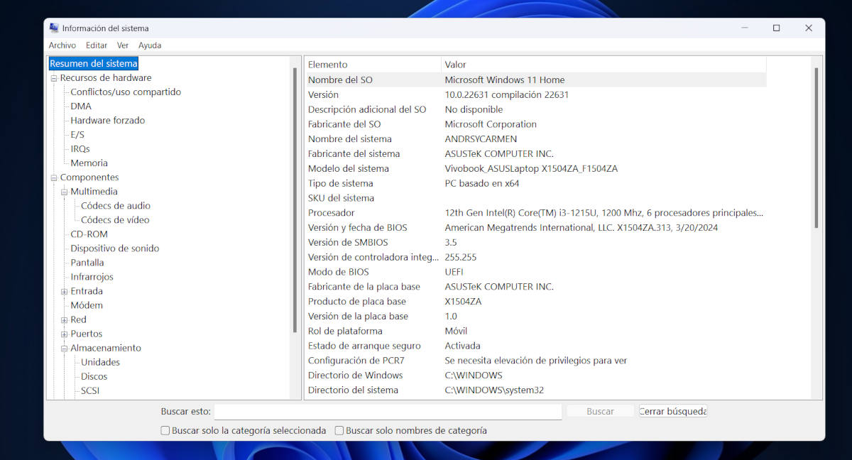 Ver los componentes de una PC con Windows