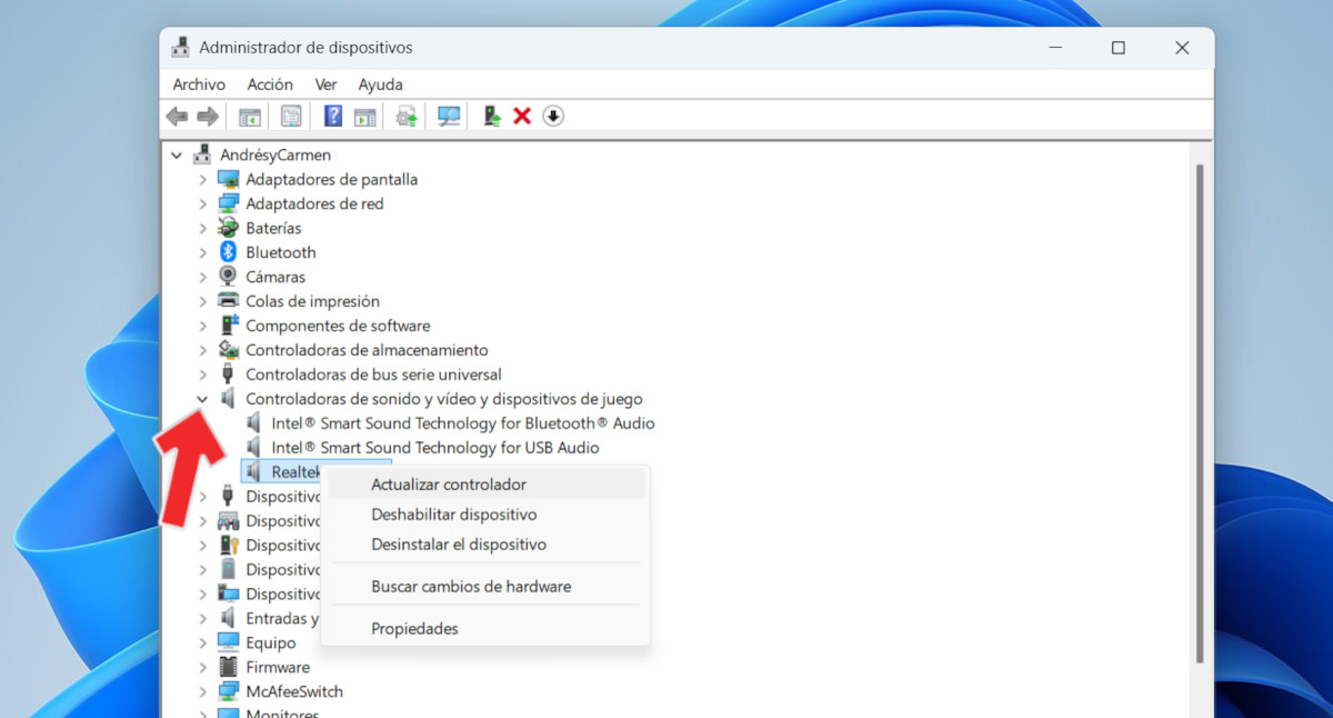 Actualizar el controlador de sonido de Windows 11