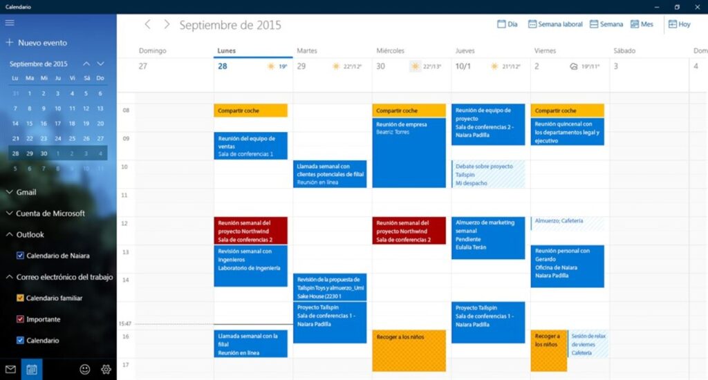 Calendario en Windows 10