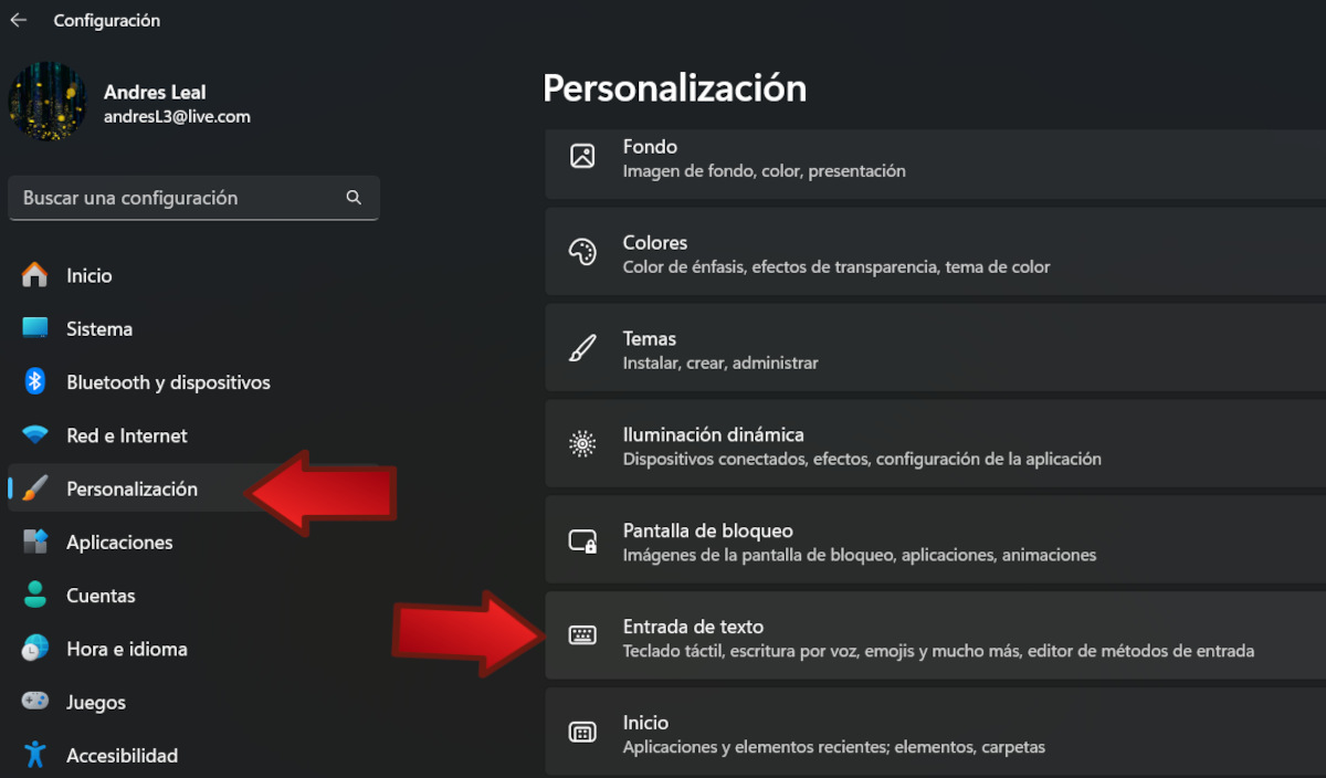 Configuración Personalización Windows 11