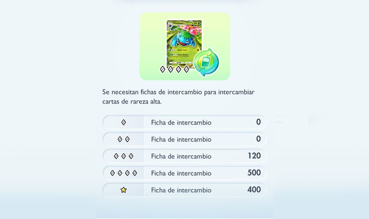 Requisitos fichas de intercambio Pokémon Pocket