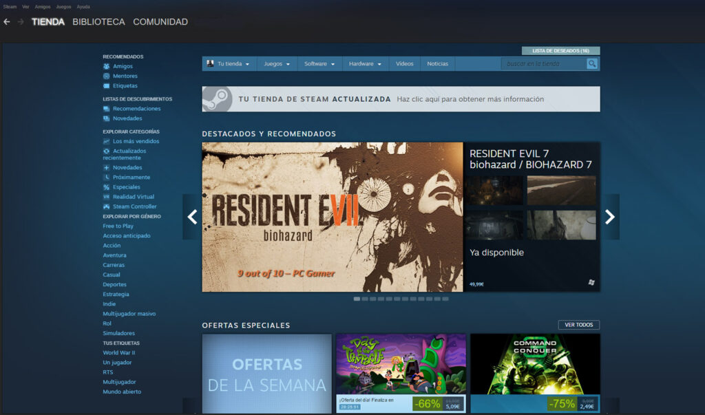 Steam interfaz