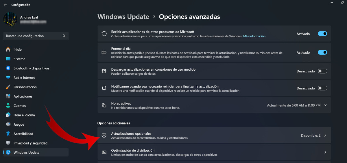 Windows Update Opciones avanzadas