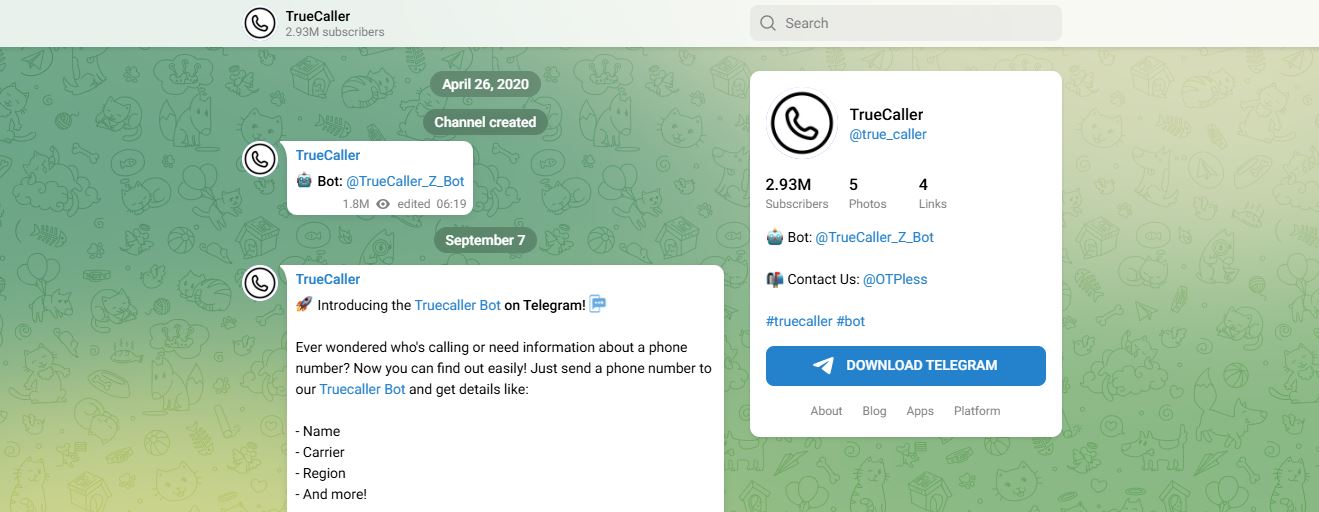 TrueCaller en Telegram