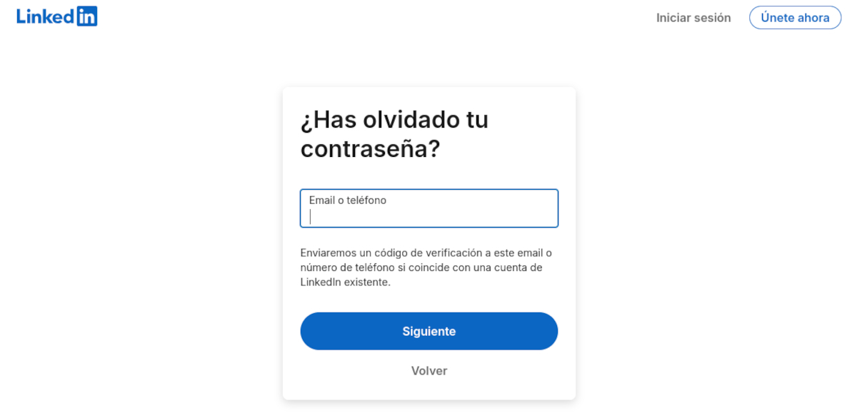 Restaurar contraseña en LinkedIn