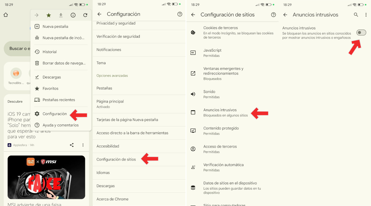 Activar bloqueador de anuncios en Chrome para móviles