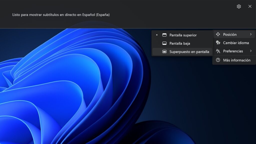 Cambiar posición de los subtítulos en directo