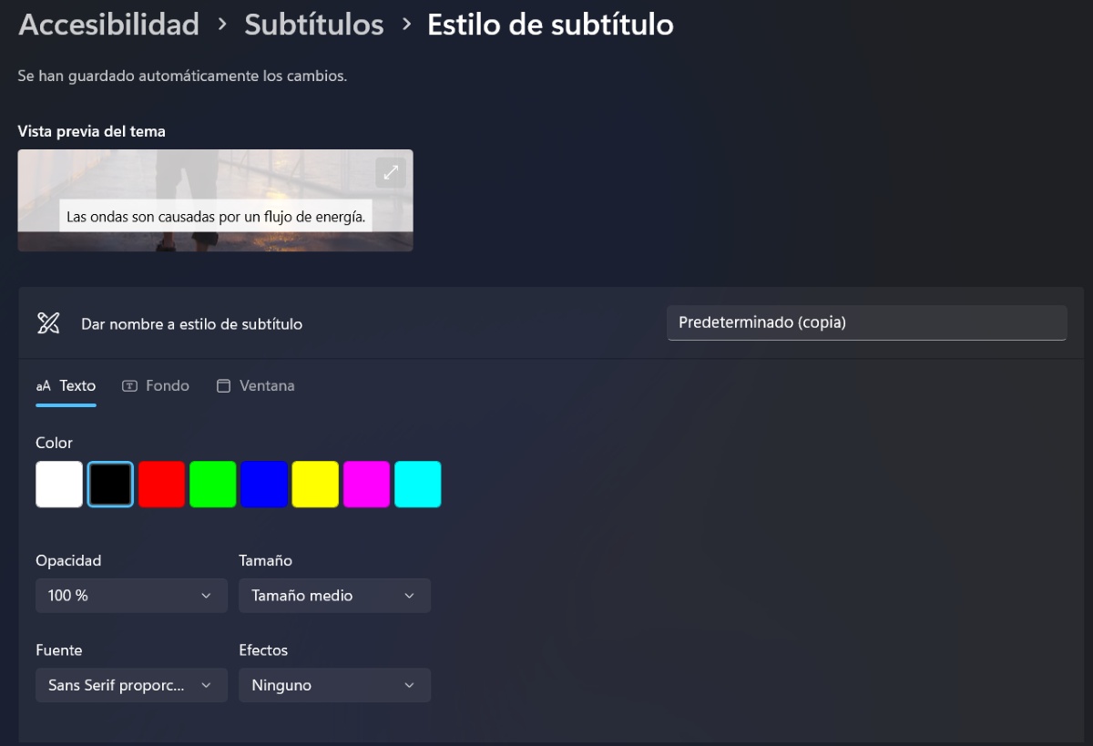 Editar el estilo de los subtítulos en directo