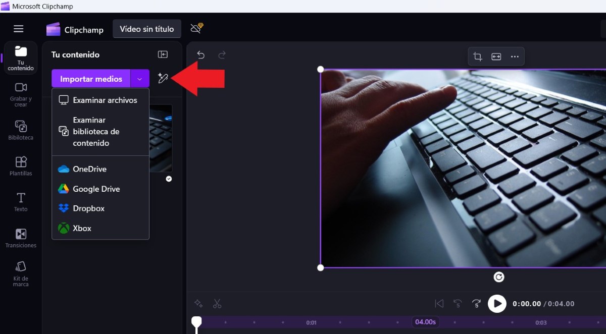 Importar imágenes y videos Clipchamp