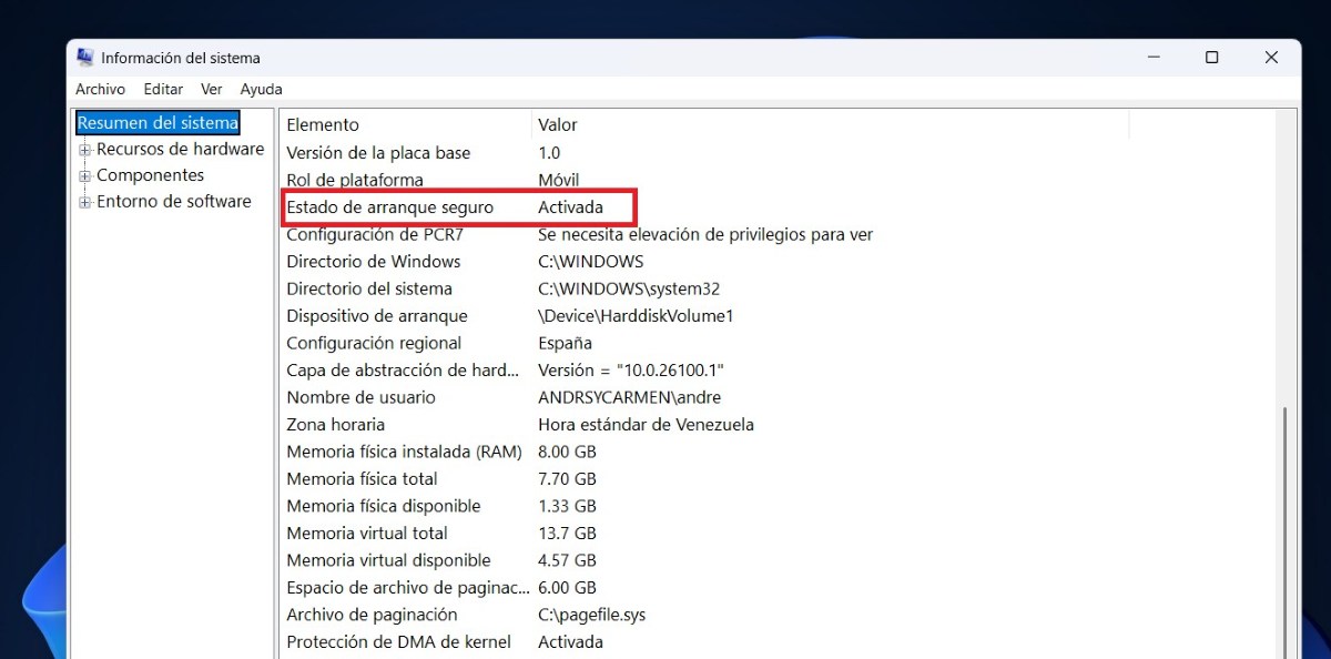 Secure Boot activado en Windows 11