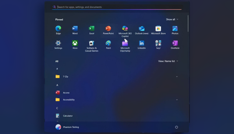 nuevo diseño menú de incio en Windows 11