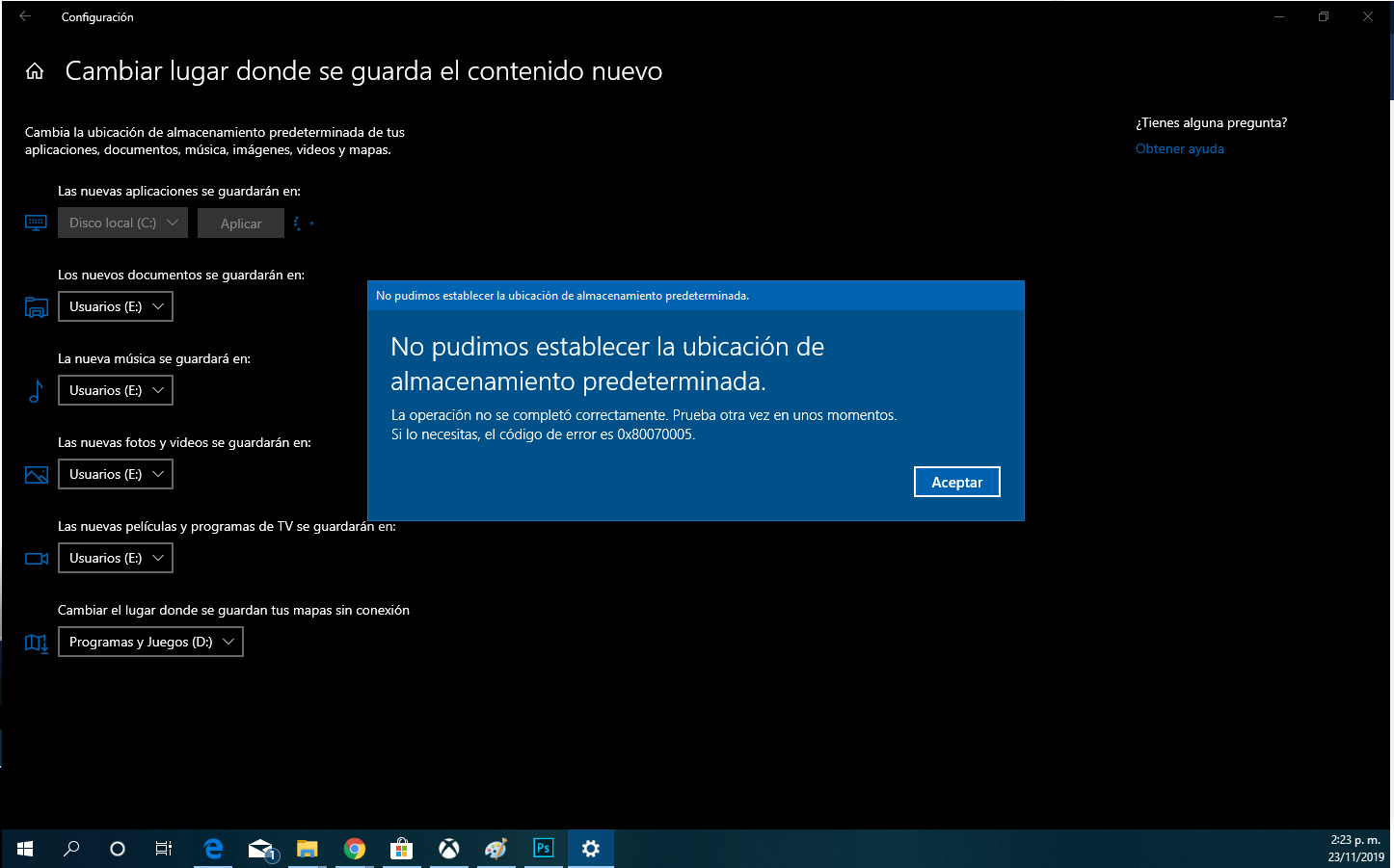 error 0x80070005 en Windows