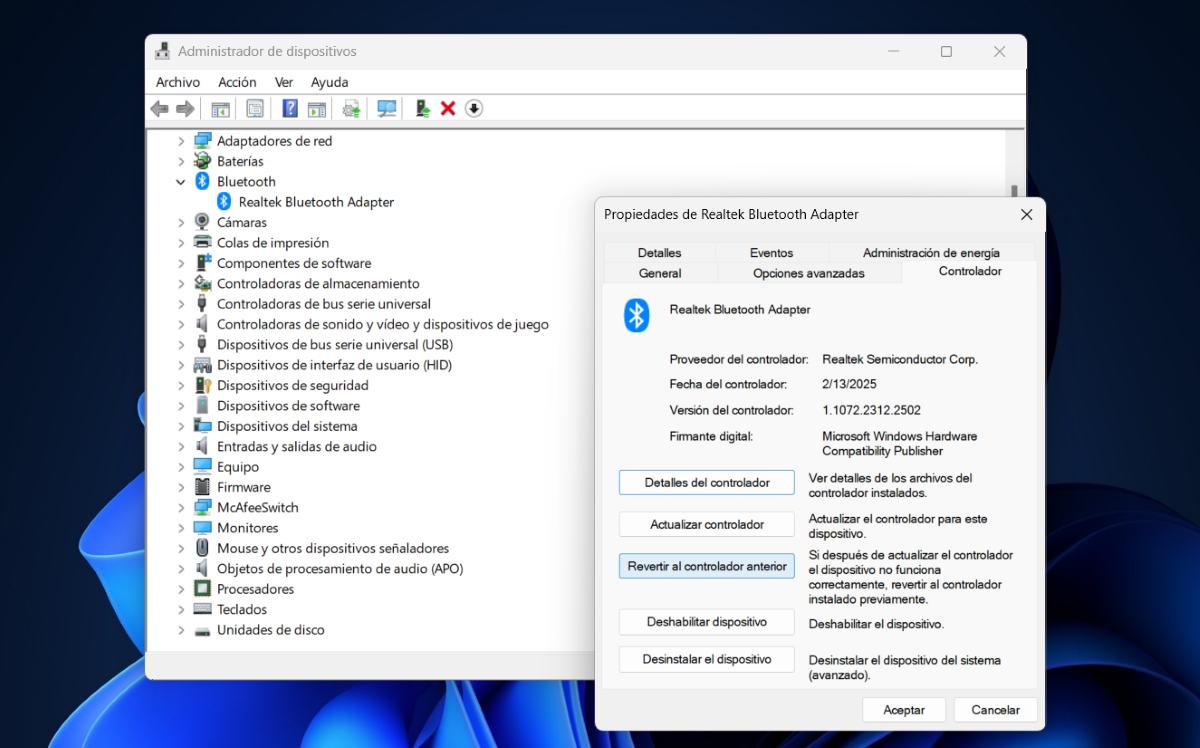 Revertir la instalación de un driver en Windows