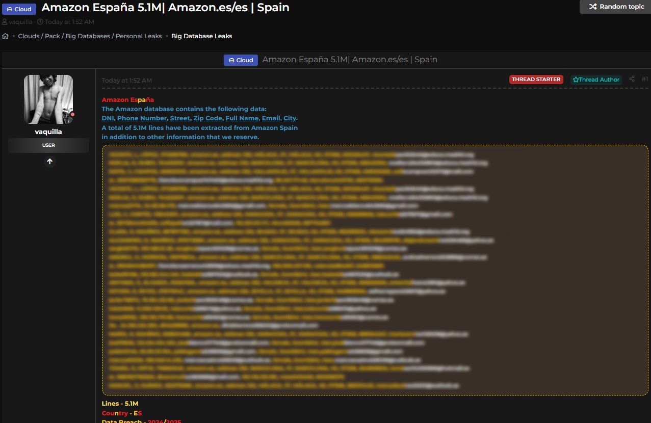 filtración datos Amazon España alerta