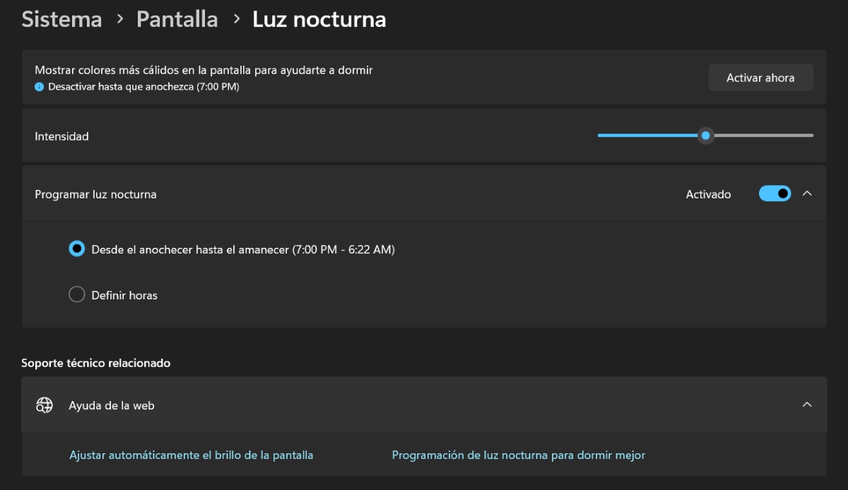 Activar Luz nocturna en Windows 11
