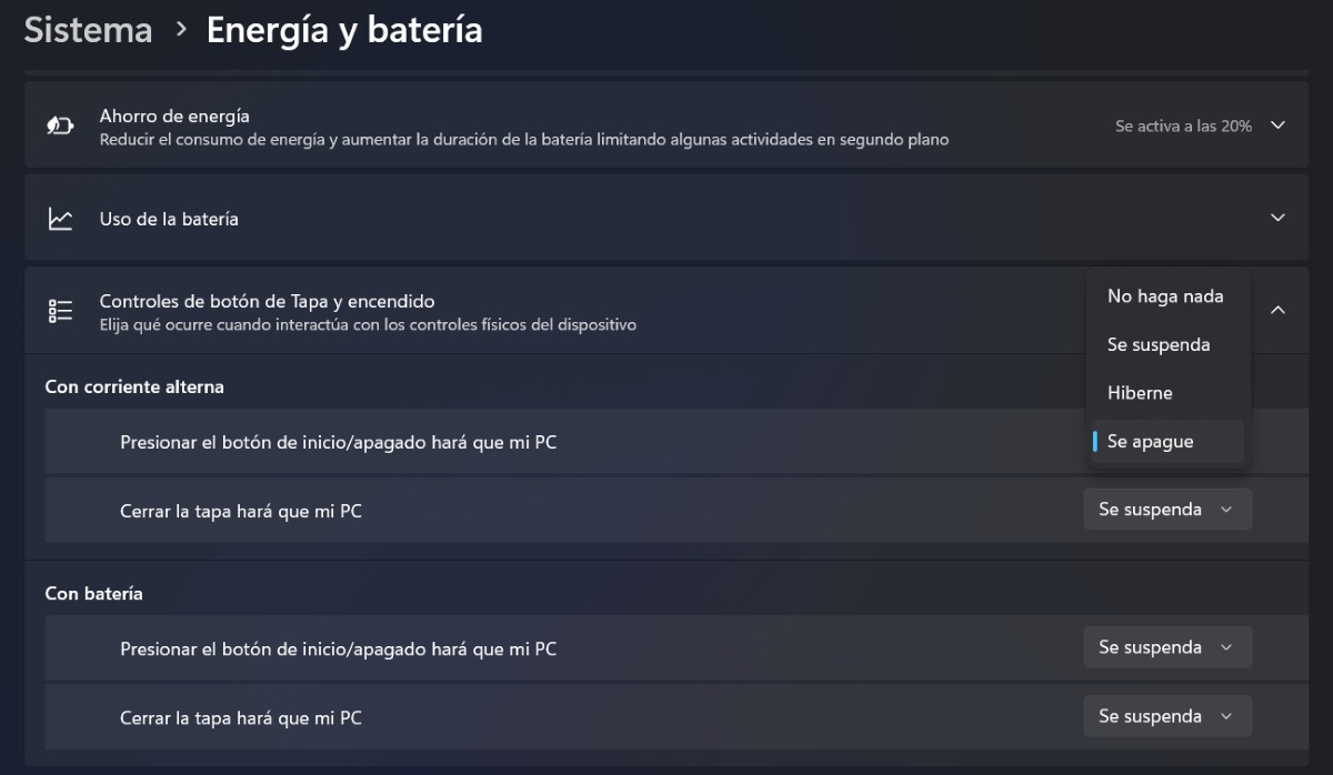 Botón de encendido para apagar el ordenador sin tocar el menú de inicio de Windows 11