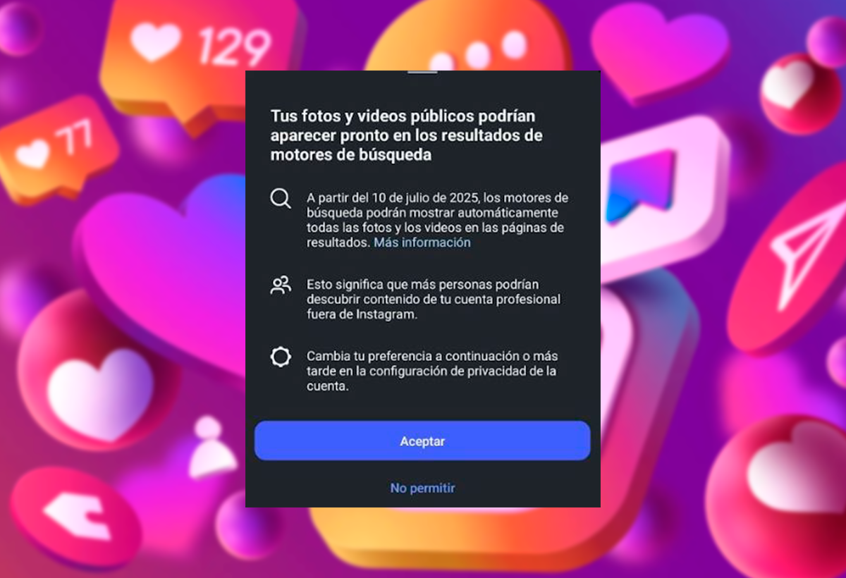 notificación instagram tus fotos podrán salir en google imágenes