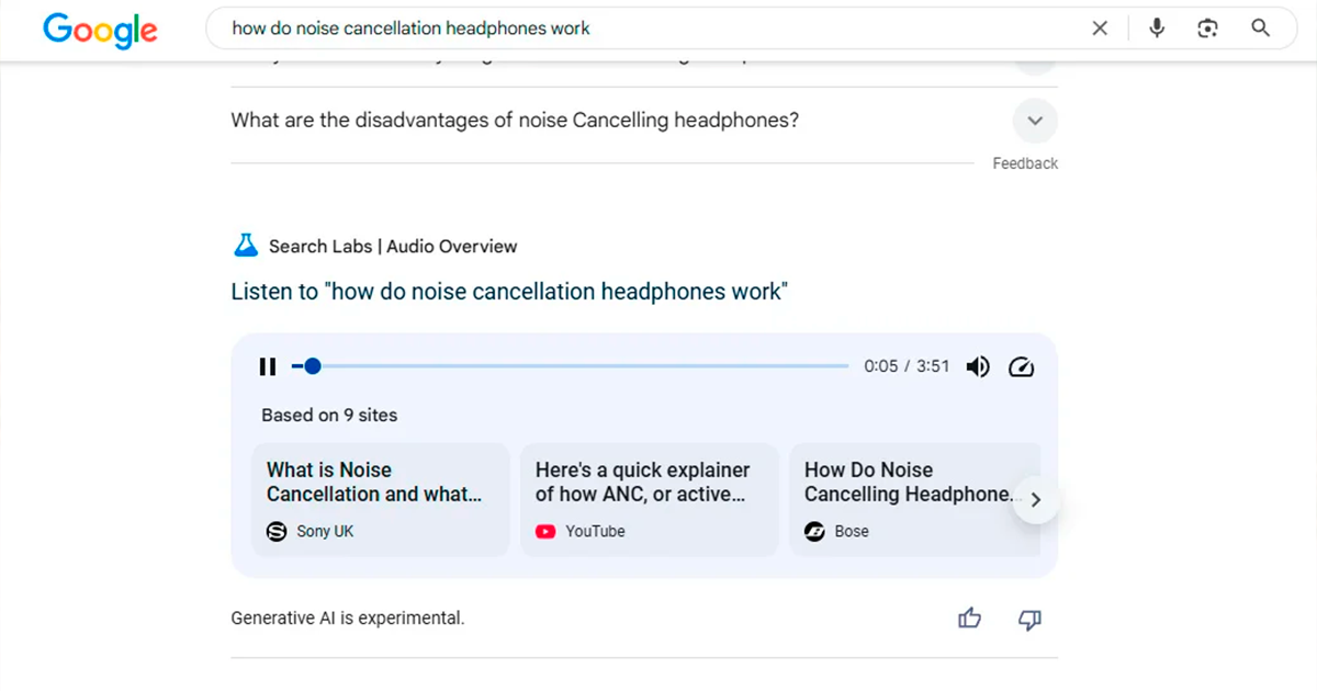 resúmenes en audio de Google