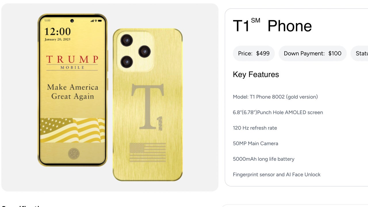 Trump Mobile smartphone T1 dorado