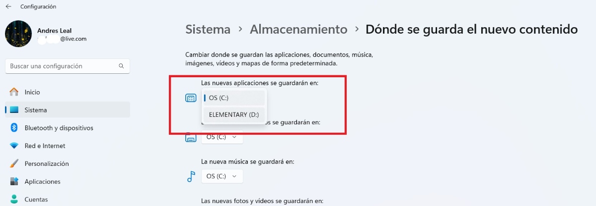 Cambiar donde se guardan las aplicaciones Windows 11
