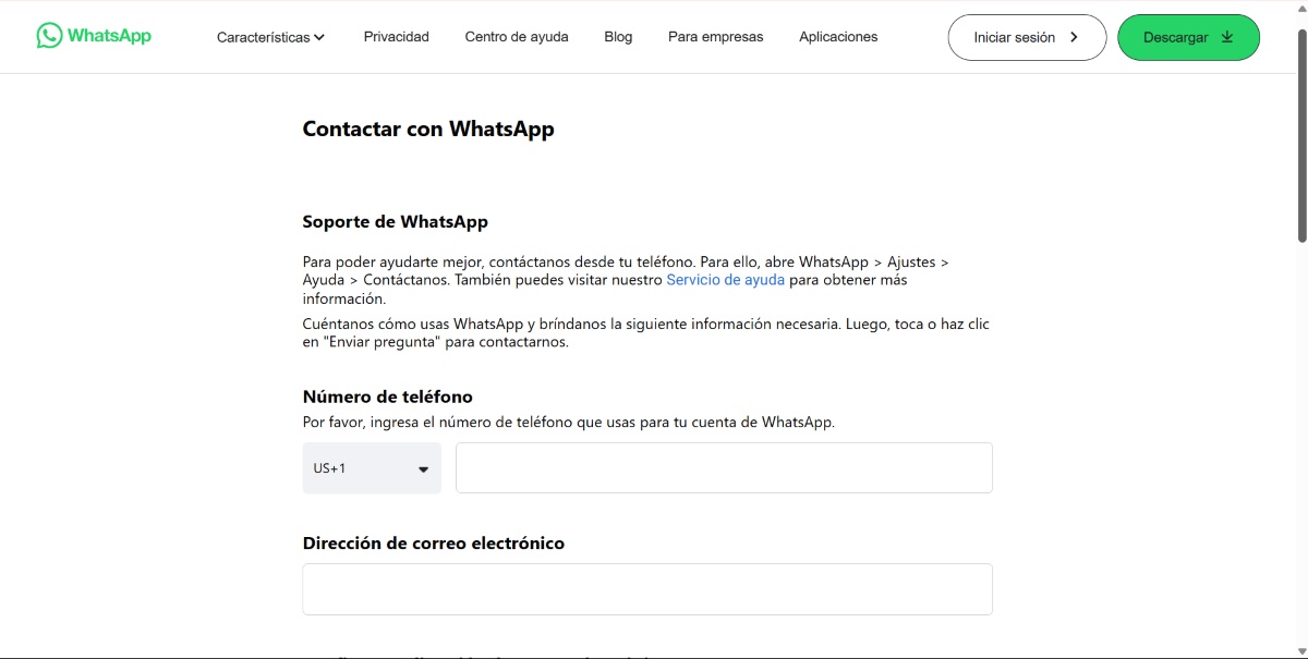 Contactar con WhatsApp mediante su página web
