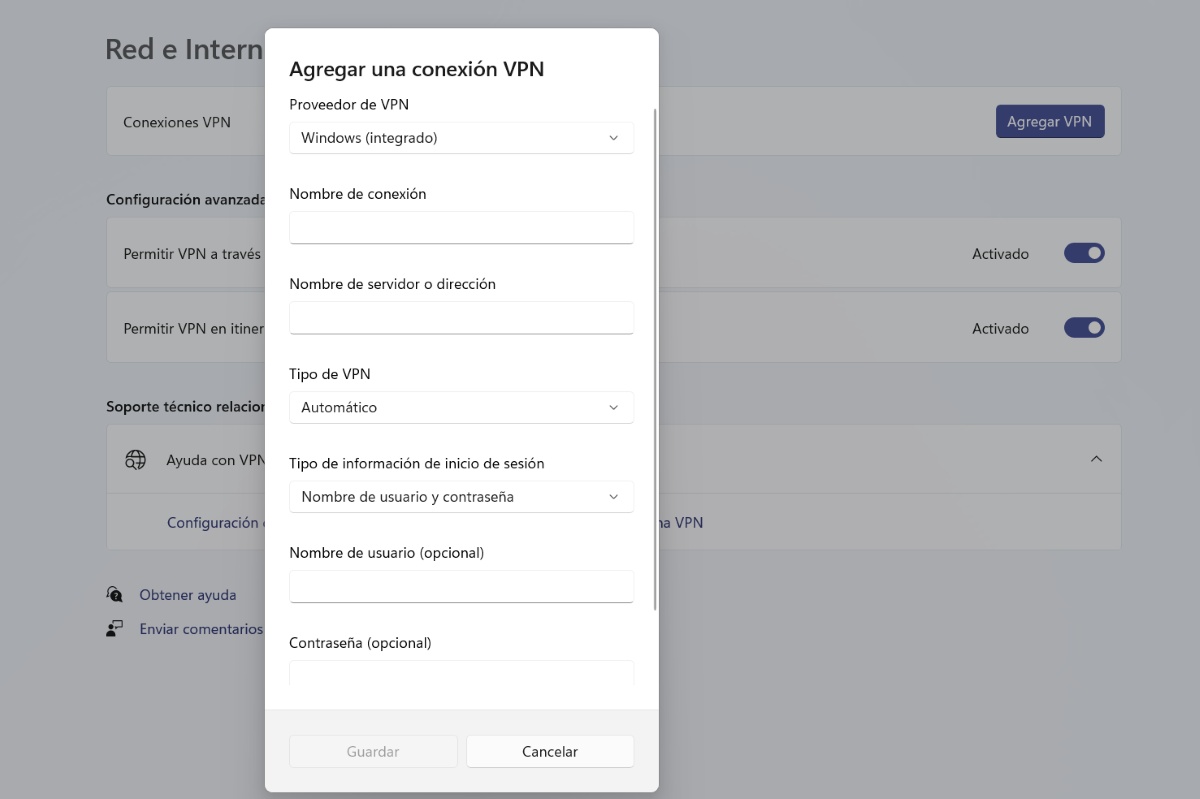 Pasos para la configuración de conexión VPN segura en Windows 