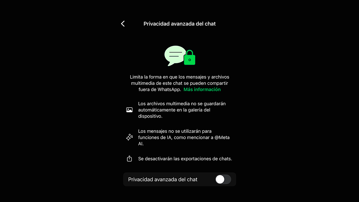 Privacidad avanzada del chat
