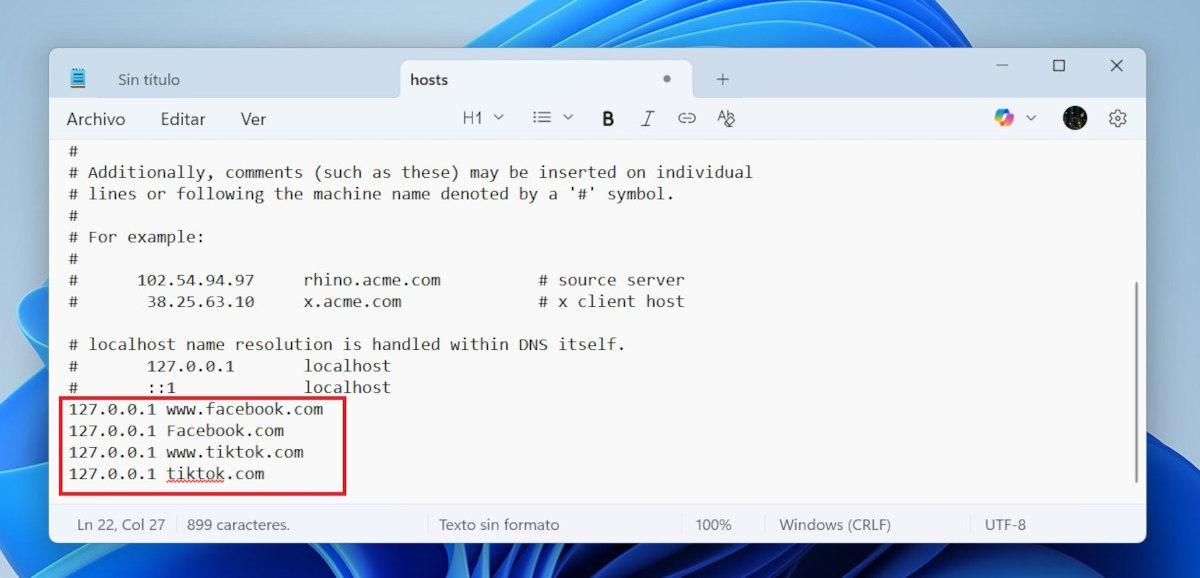 Bloquear el acceso a páginas web específicas modificando el archivo hosts Windows
