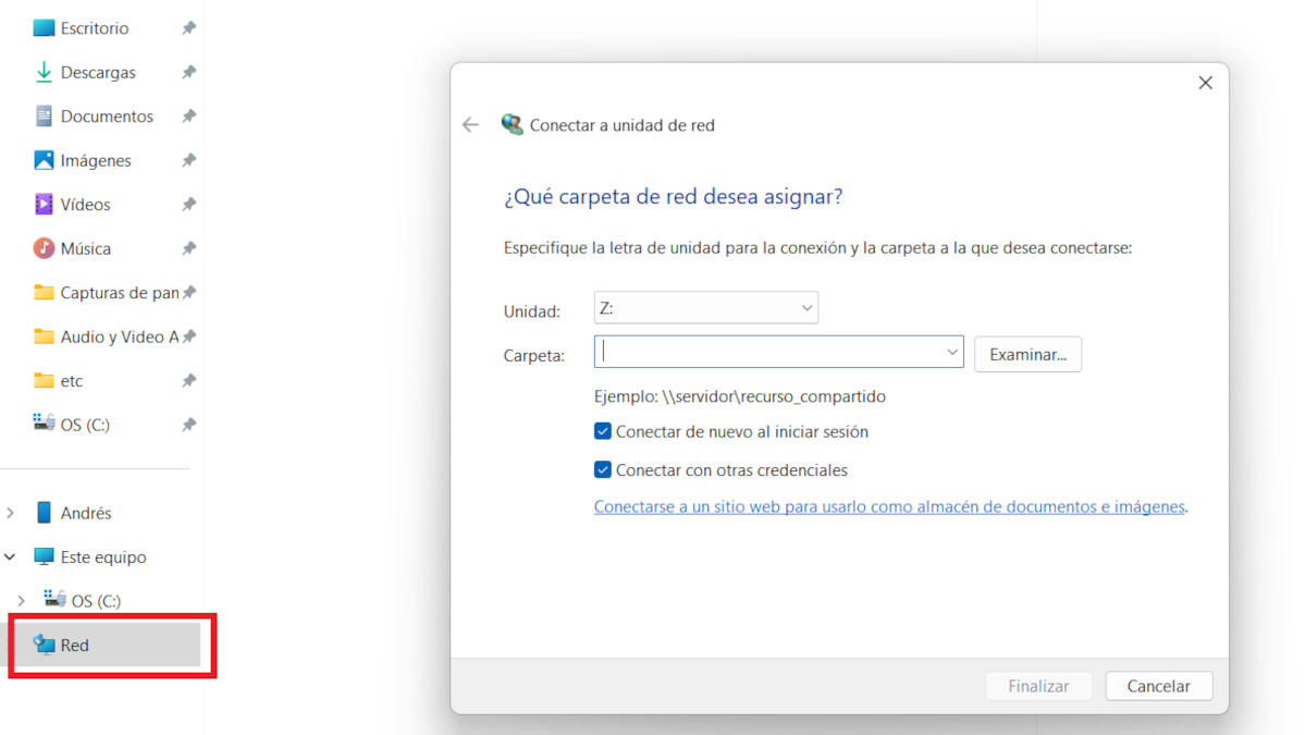 Conectar a unidad de red