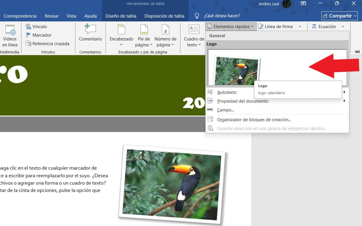 Quick Part Guardado en Word