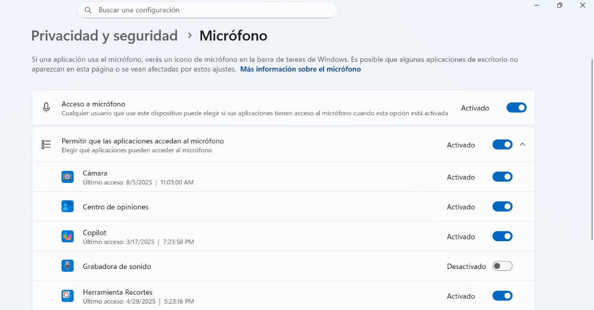 Ver qué aplicaciones tienen acceso a tu micrófono