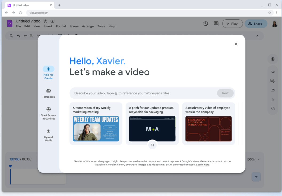 Botón para abrir en Google Vids