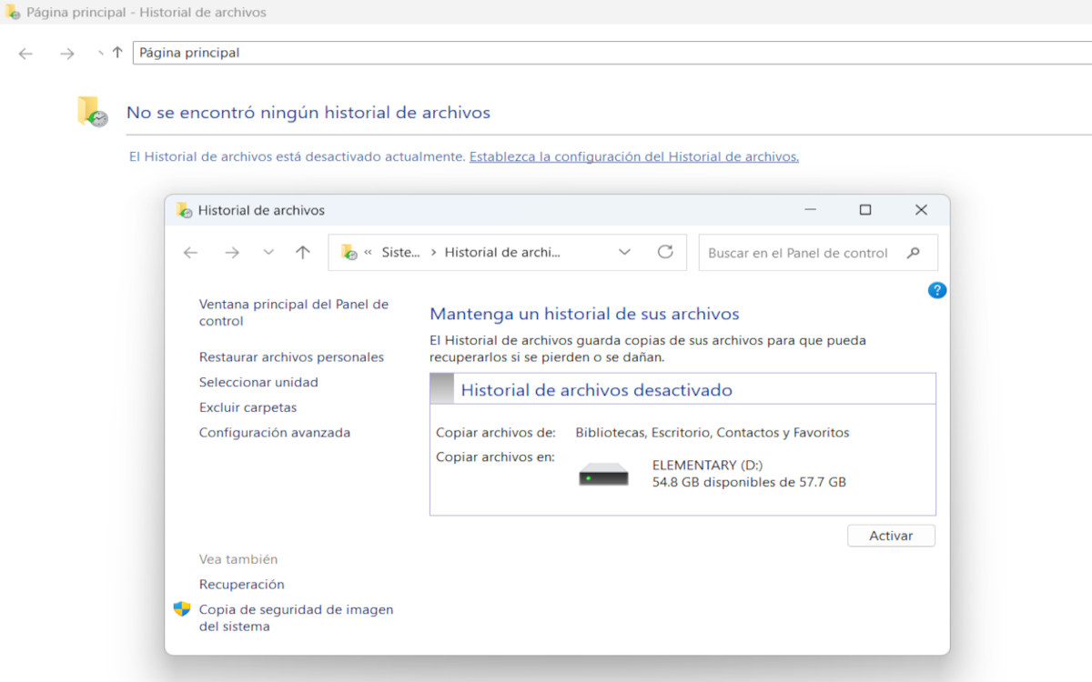 Historial de archivos Windows 11
