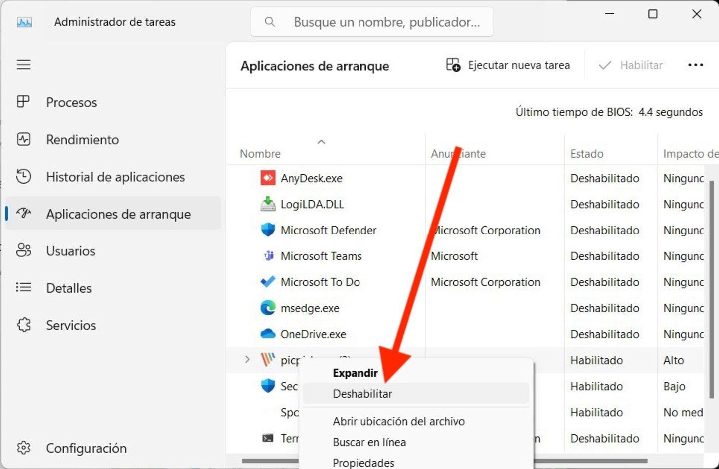 quitar programas del inicio de Windows 11