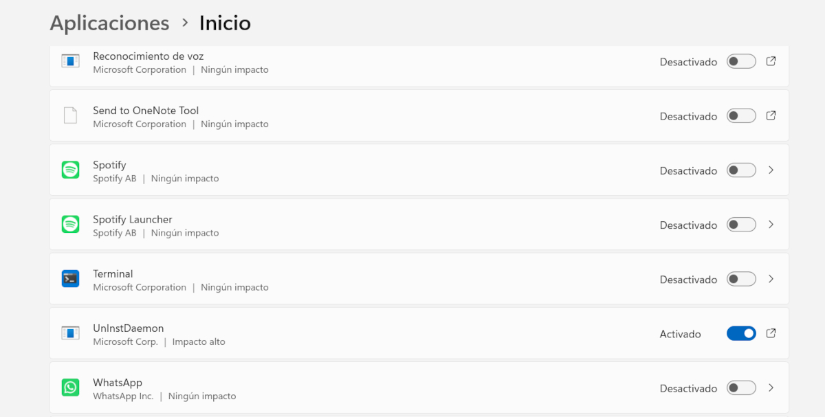 Aplicaciones de Inicio Windows desactivar Spotify