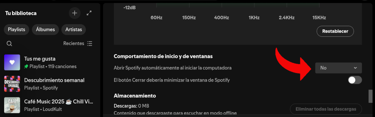 Desactivar el arranque automático Spotify